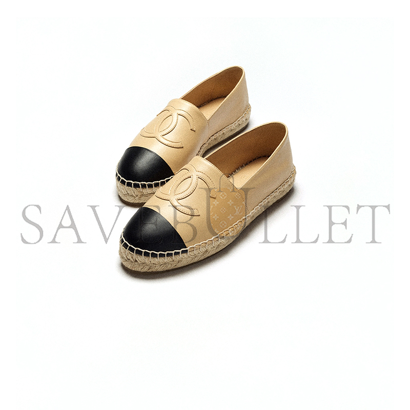 Ch*el espadrilles lambskin beige & black g29762